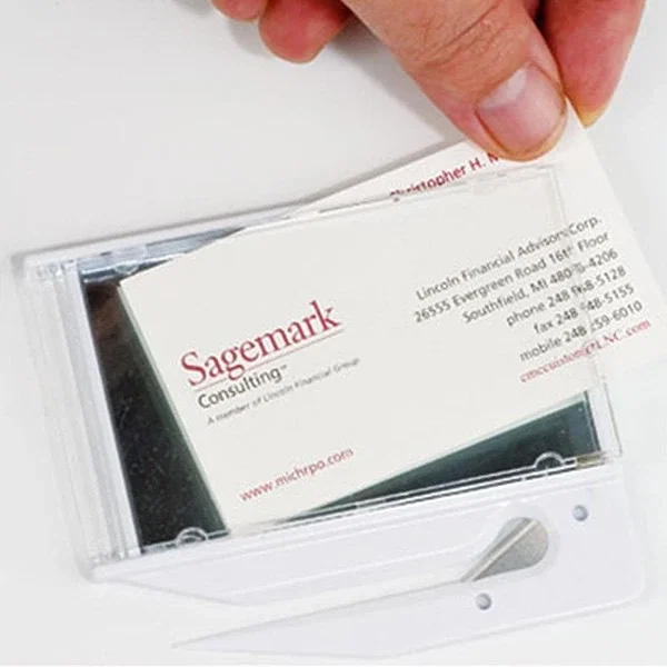 Business card letter opener with full color digital imprint area