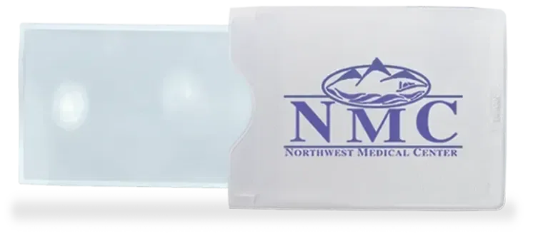 Business Card Pocket Magnifier. Wallet-size 3X magnifier card for pharmacy and insurance mailer giveaways