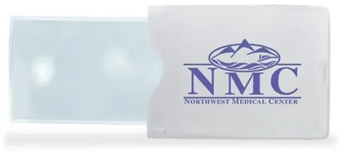 Business Card Pocket Magnifier. Wallet-size 3X magnifier card for pharmacy and insurance mailer giveaways, view 3