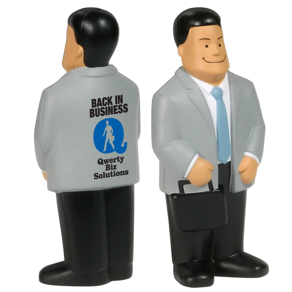 Businessman stress reliever with custom logo, squeezable promotional desk toy