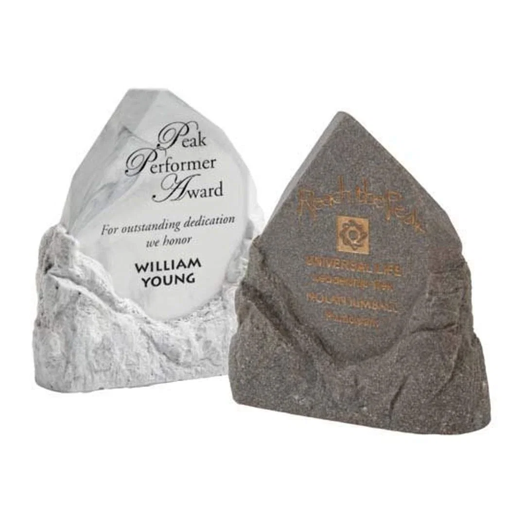 Custom White Carrara Marble Obelisk Rising From a Mountain Base for employee recognition