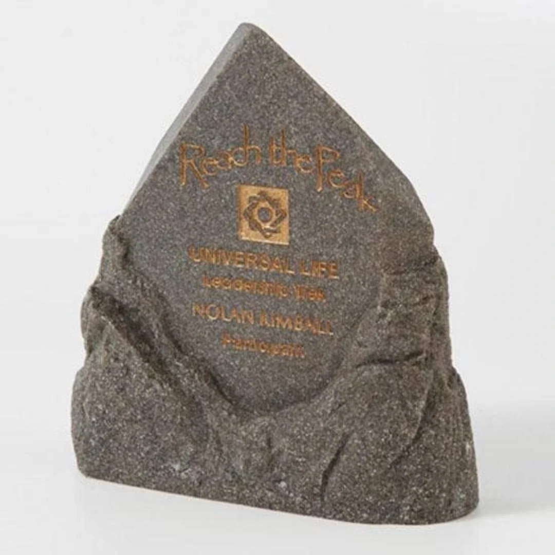Custom White Carrara Marble Obelisk Rising From a Mountain Base for corporate award ceremonies