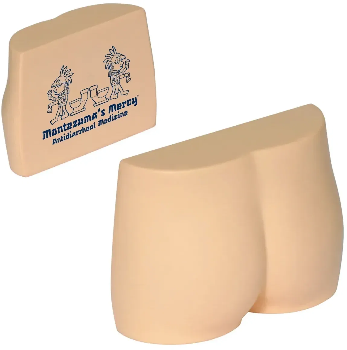 Custom Buttocks Stress Reliever novelty squeeze toy, molded foam with promotional logo imprint