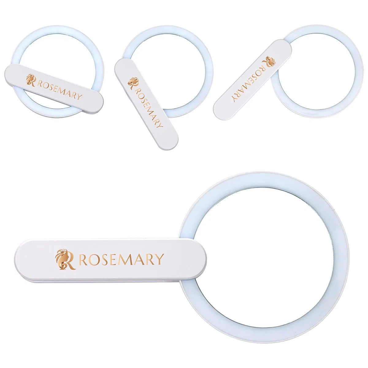 Side profile of the promotional Cabaret LED Mirror showing the swivel handle