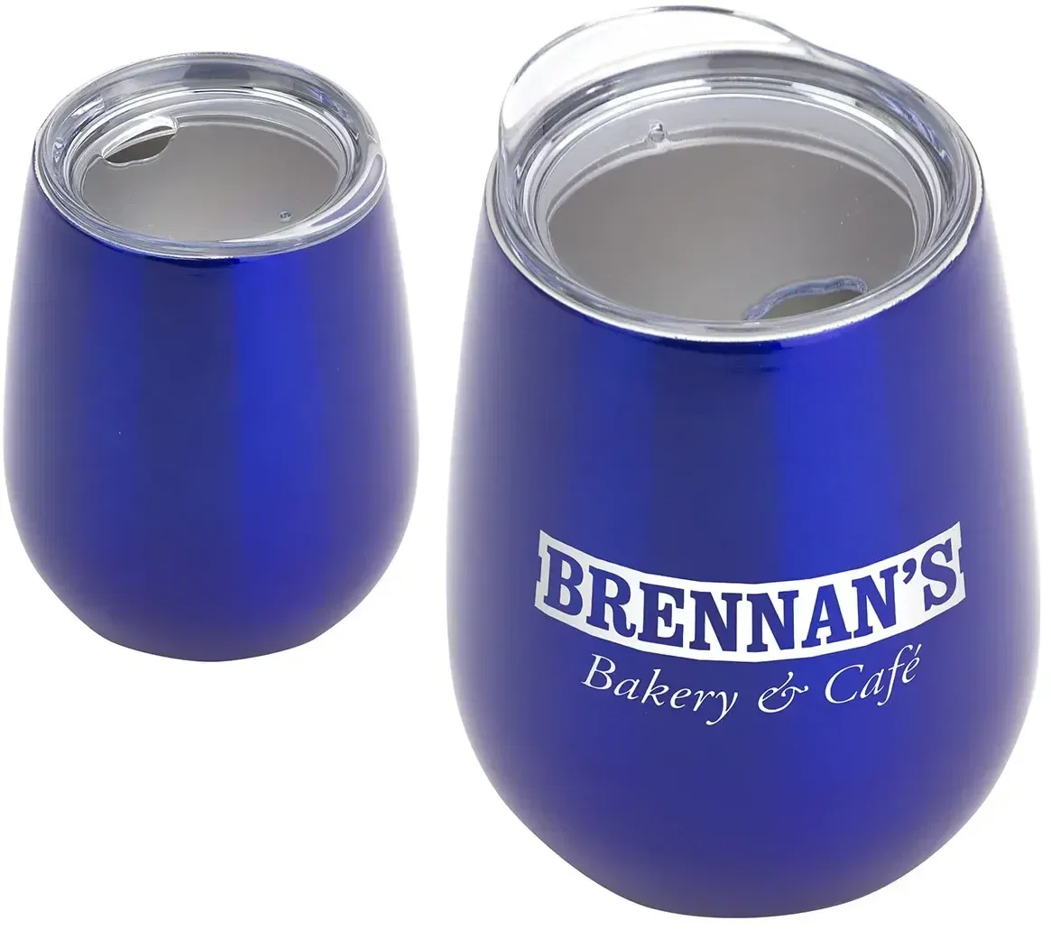 Close-up of the imprint area on the custom Cabernet stemless wine tumbler