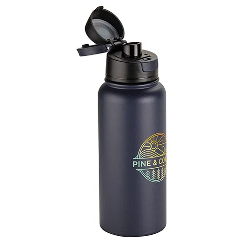 Promotional Cabrio 32 oz insulated bottle, side profile of custom branded stainless water bottle