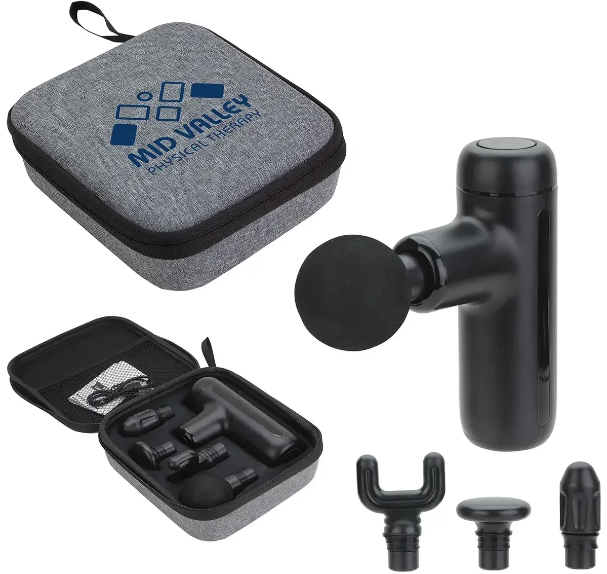 Custom Cadence Deep Tissue Massage Gun, front view of the branded recovery tool
