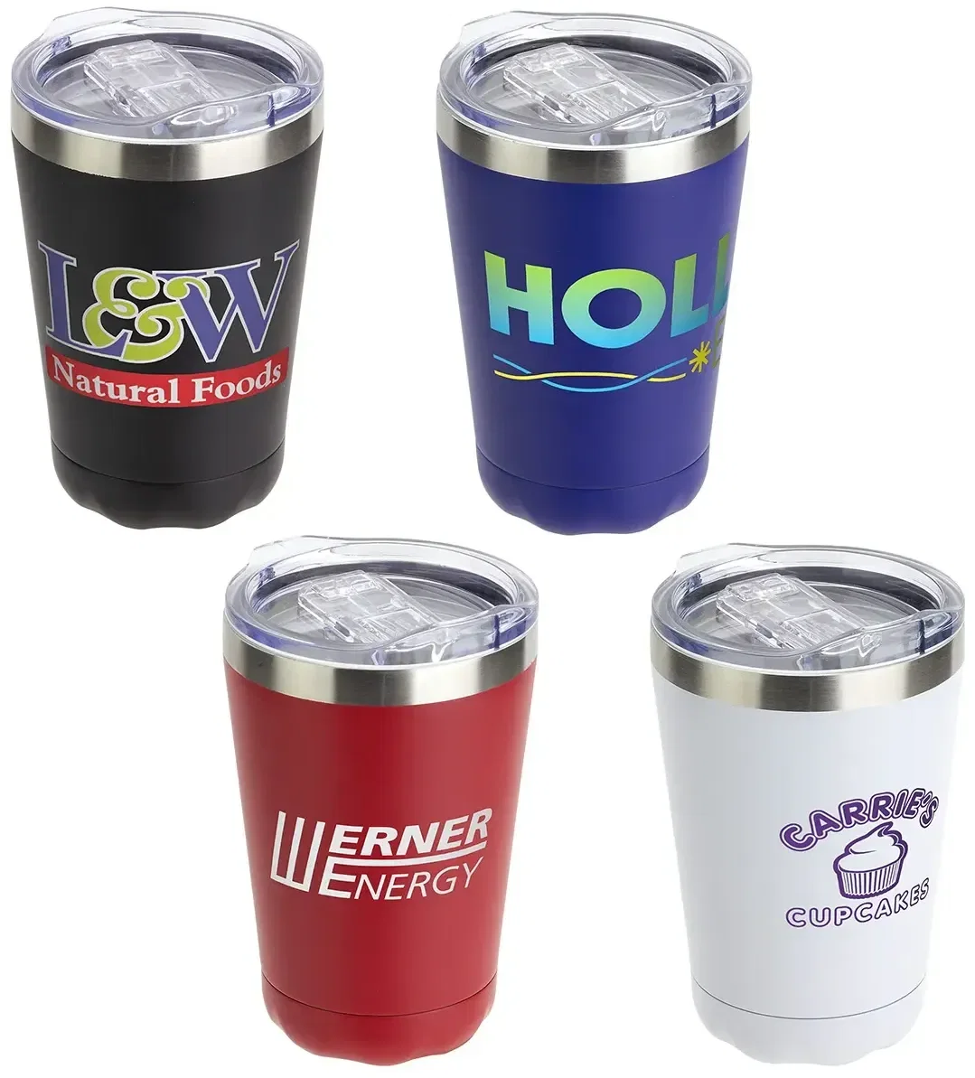 Custom Cadet 9 oz insulated stainless steel tumbler, front view of the branded tumbler