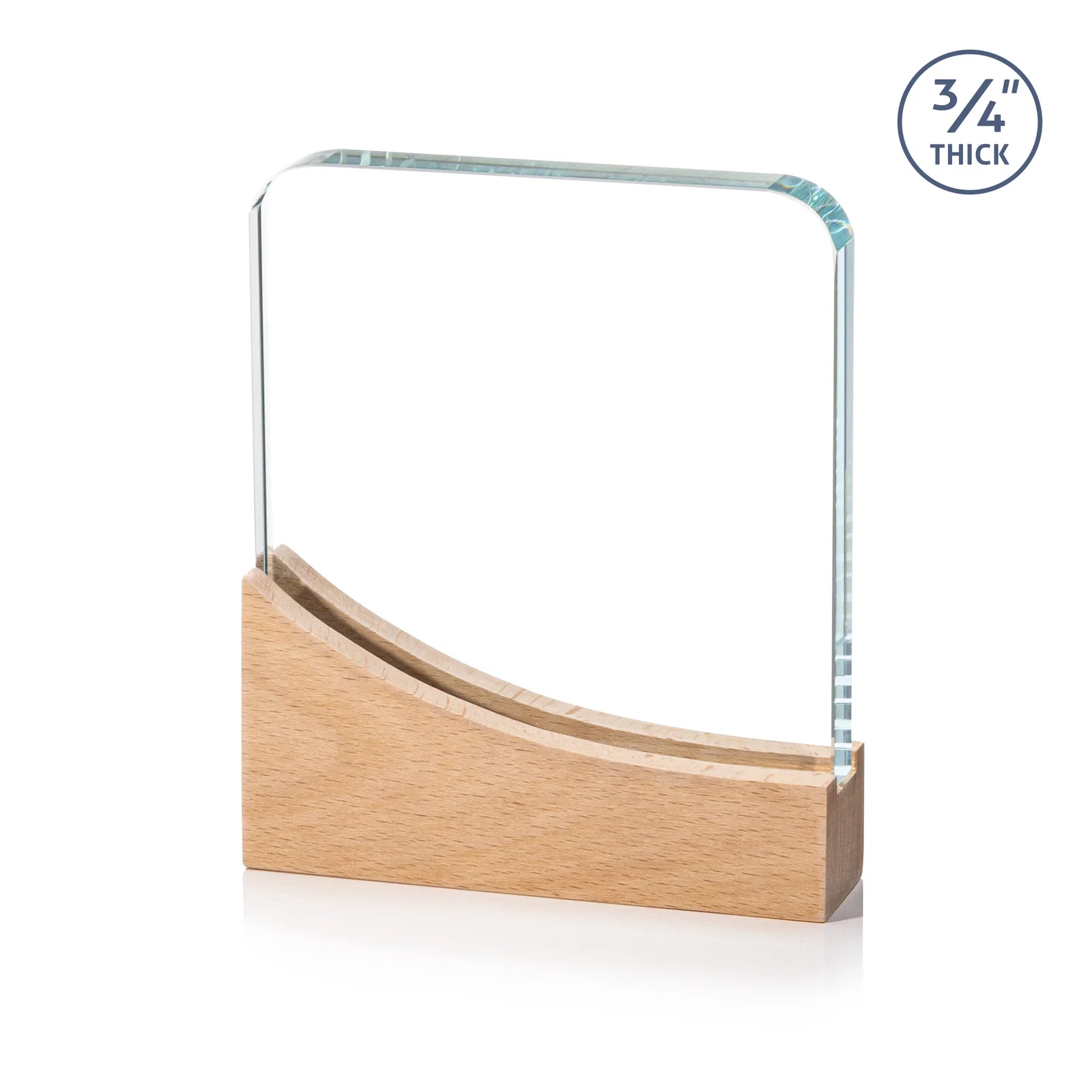 Custom Starfire Crystal Award With Curved Corners on Sloped Beechwood Base for dealer and partner awards