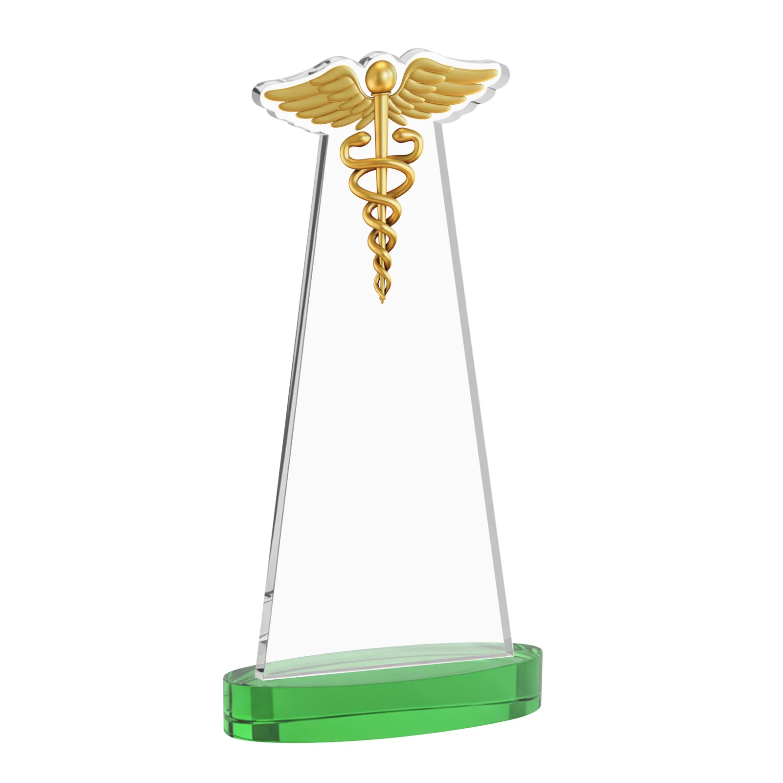 Custom Starfire Crystal Caduceus Award with Sleek Tapered Design, with your logo for corporate award ceremonies