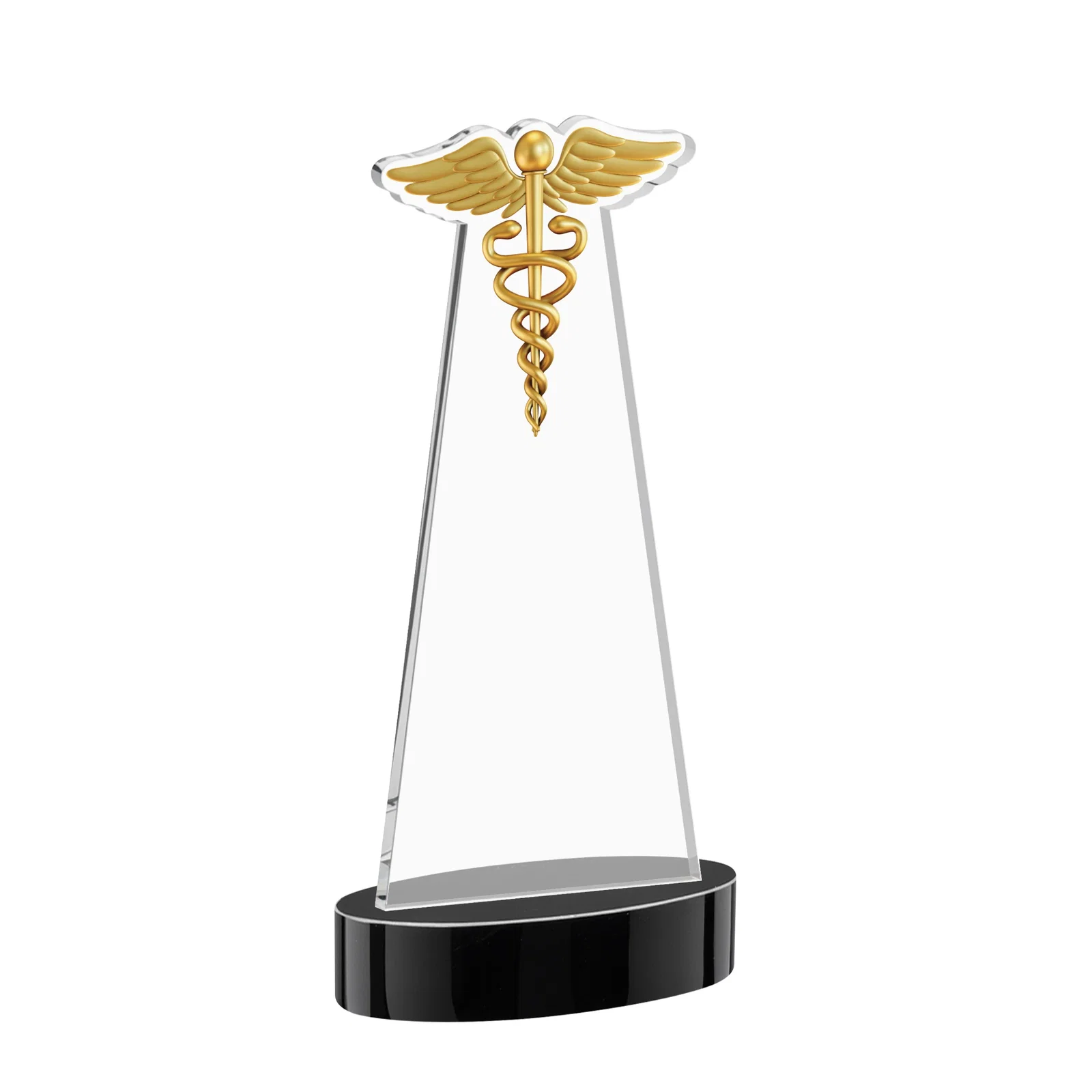 Custom Starfire Crystal Caduceus Award with Sleek Tapered Design, with your logo for service anniversary gifts