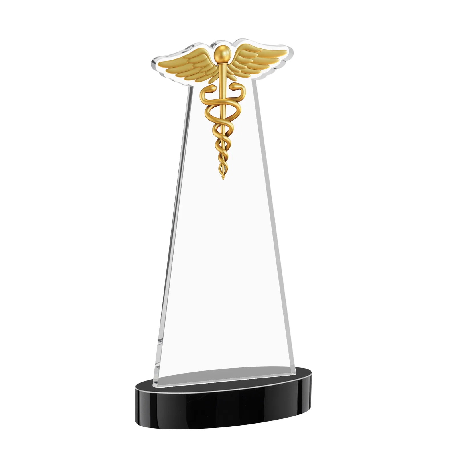 Custom Starfire Crystal Caduceus Award with Sleek Tapered Design, with your logo for sales achievement awards