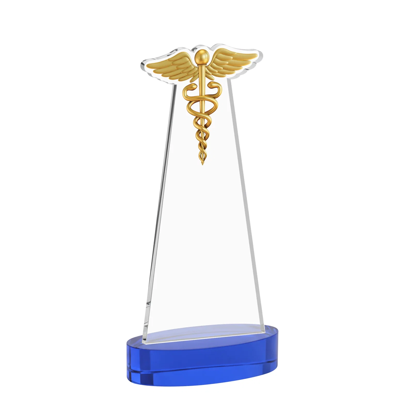Custom Starfire Crystal Caduceus Award with Sleek Tapered Design, with your logo for team milestone celebrations