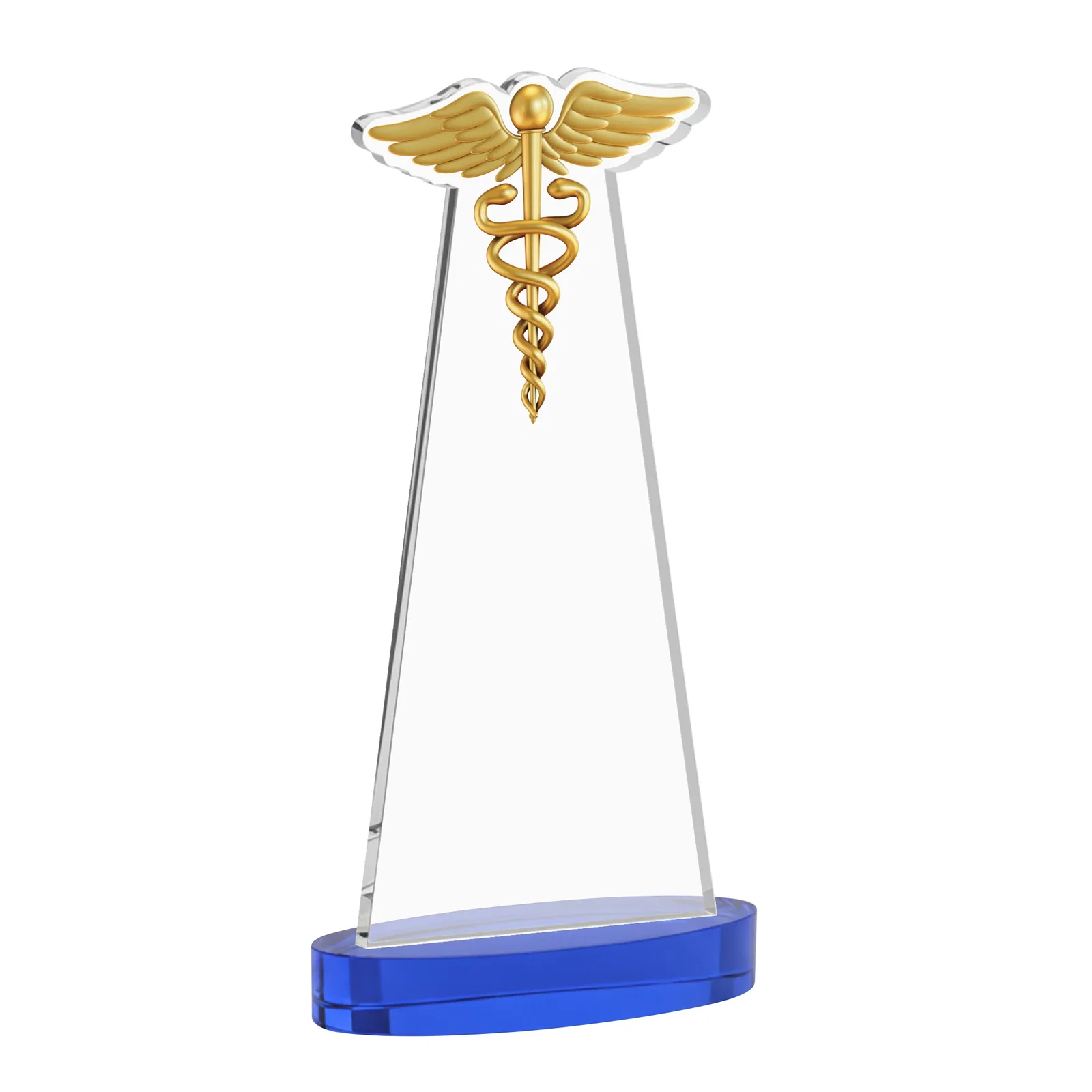 Custom Starfire Crystal Caduceus Award with Sleek Tapered Design, with your logo for graduation ceremonies