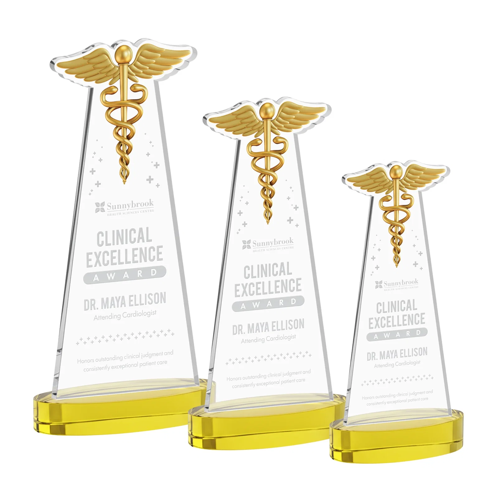 Custom Starfire Crystal Caduceus Award with Sleek Tapered Design for volunteer appreciation