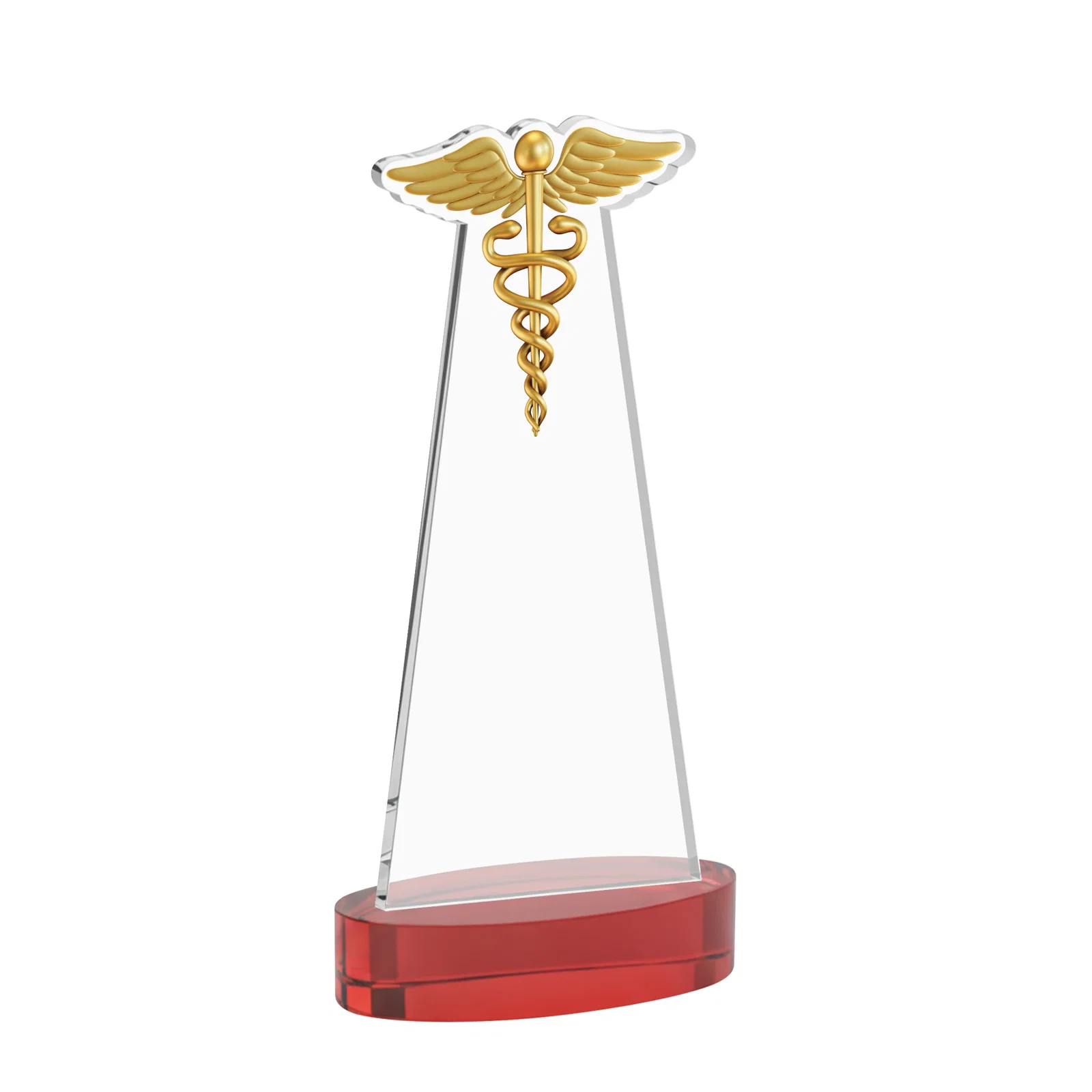 Custom Starfire Crystal Caduceus Award with Sleek Tapered Design, with your logo for safety achievement programs