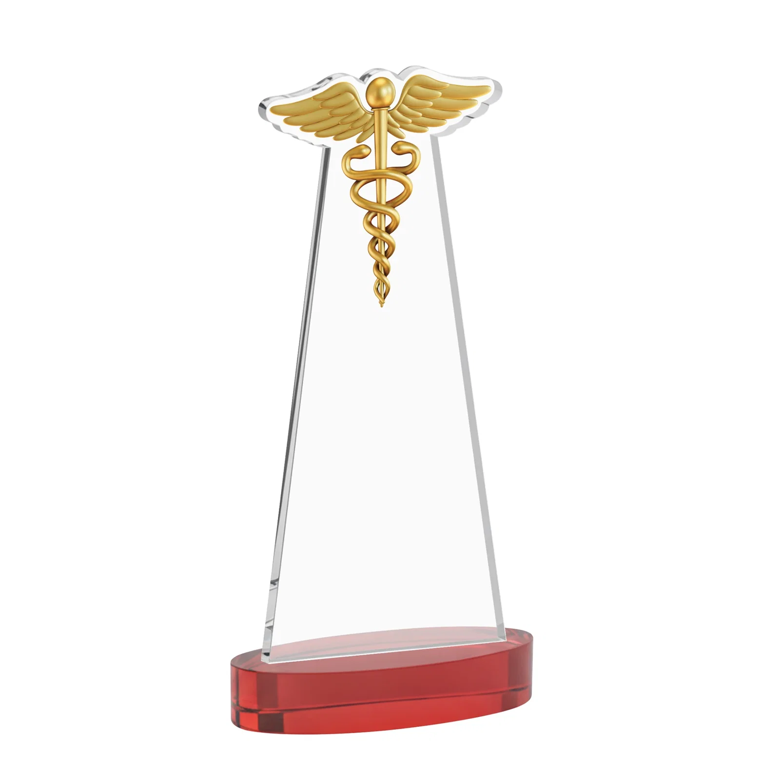 Custom Starfire Crystal Caduceus Award with Sleek Tapered Design, with your logo for volunteer appreciation