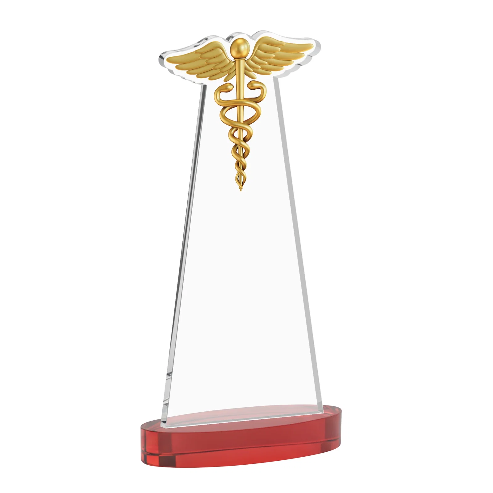 Custom Starfire Crystal Caduceus Award with Sleek Tapered Design, with your logo for dealer and partner awards