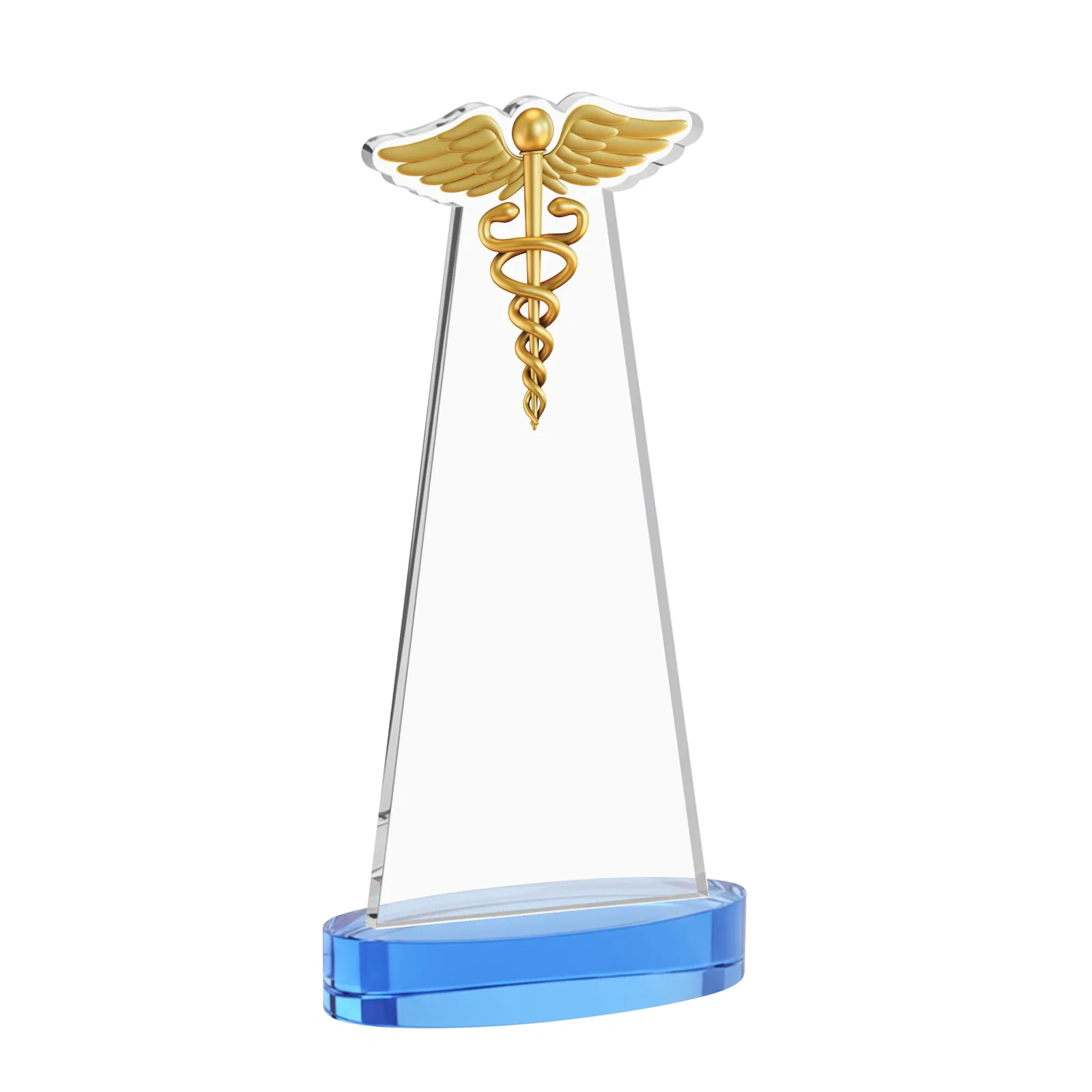 Personalized Starfire Crystal Caduceus Award with Sleek Tapered Design, with your logo for employee recognition