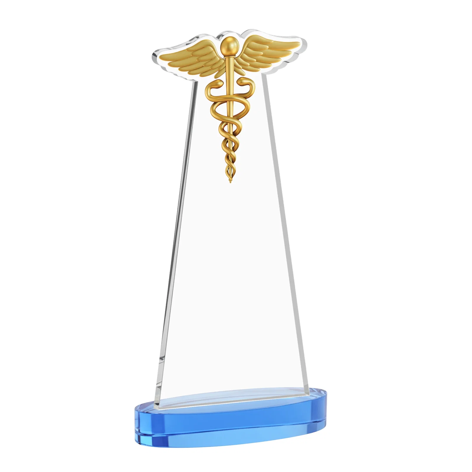 Personalized Starfire Crystal Caduceus Award with Sleek Tapered Design, with your logo for corporate award ceremonies
