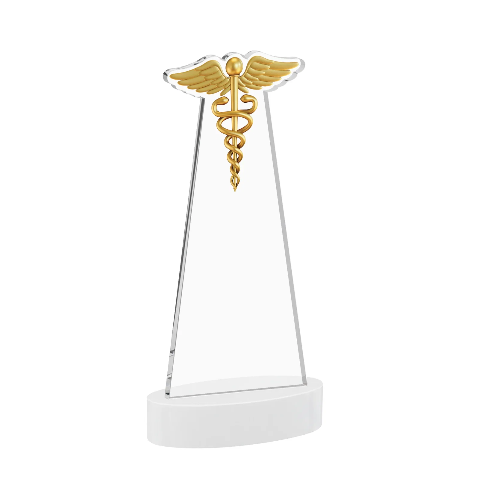 Personalized Starfire Crystal Caduceus Award with Sleek Tapered Design, with your logo for service anniversary gifts