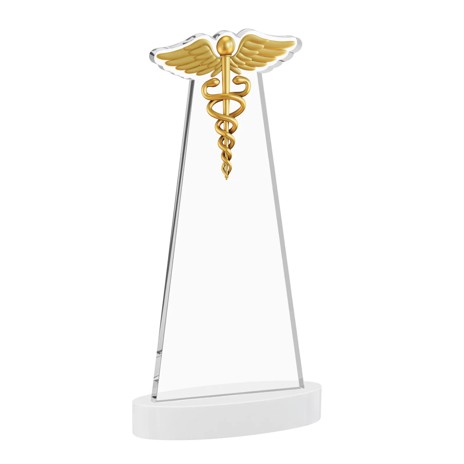 Personalized Starfire Crystal Caduceus Award with Sleek Tapered Design, with your logo for retirement presentations