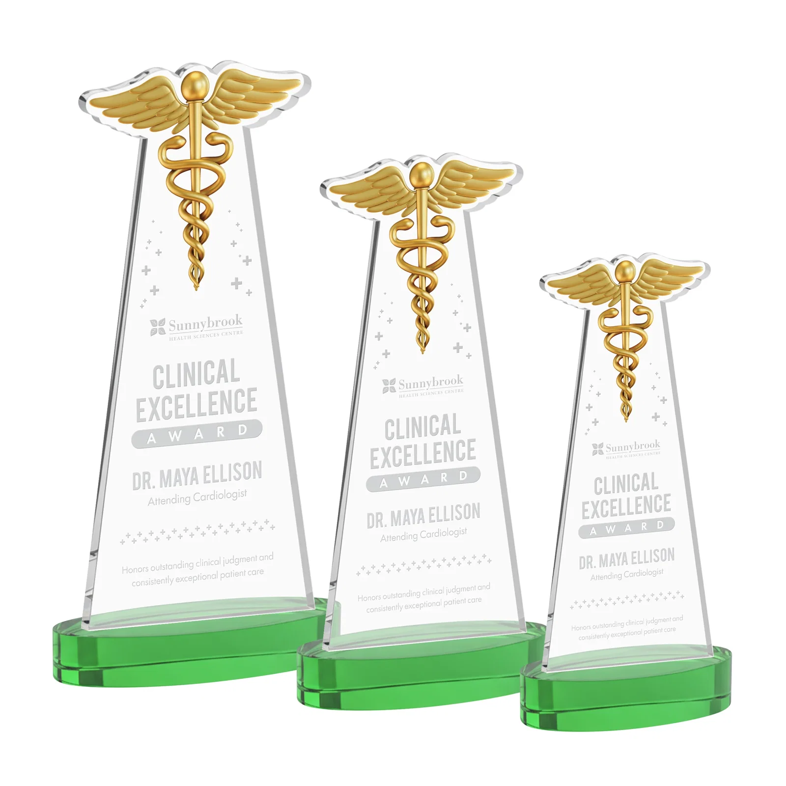 Personalized Starfire Crystal Caduceus Award with Sleek Tapered Design for corporate award ceremonies