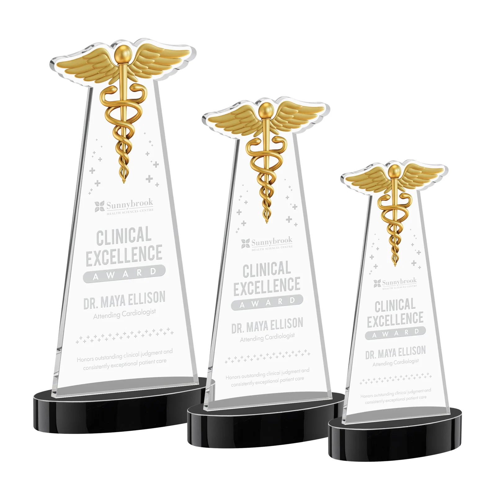 Personalized Starfire Crystal Caduceus Award with Sleek Tapered Design for team milestone celebrations