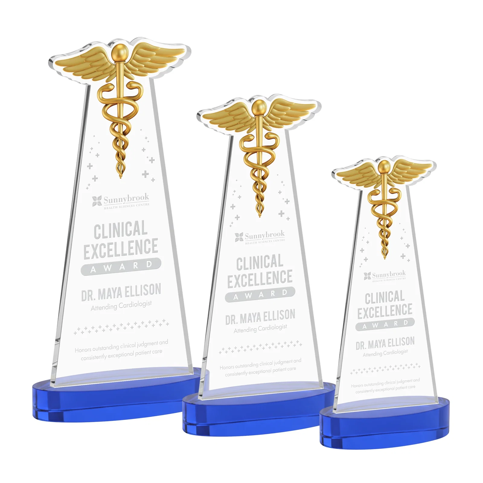 Personalized Starfire Crystal Caduceus Award with Sleek Tapered Design for volunteer appreciation