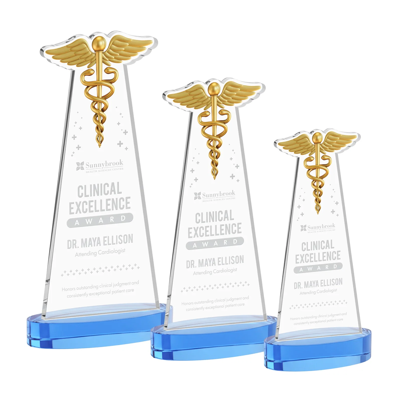 Promotional Starfire Crystal Caduceus Award with Sleek Tapered Design for team milestone celebrations