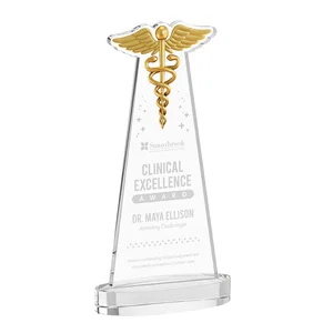 Starfire Crystal Caduceus Award with Sleek Tapered Design