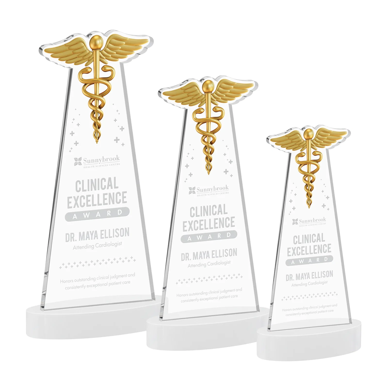 Promotional Starfire Crystal Caduceus Award with Sleek Tapered Design for volunteer appreciation