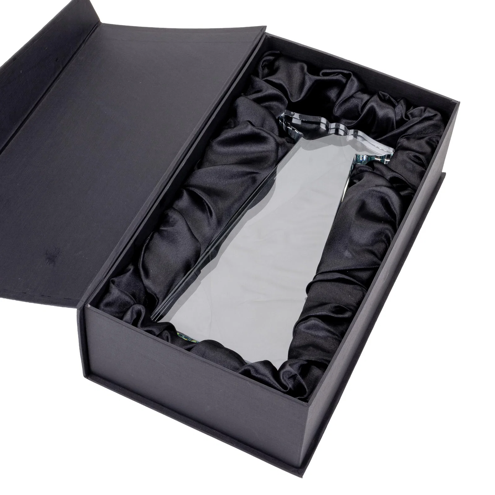 Custom Starfire Crystal Caduceus Award with Sleek Tapered Design for retirement presentations