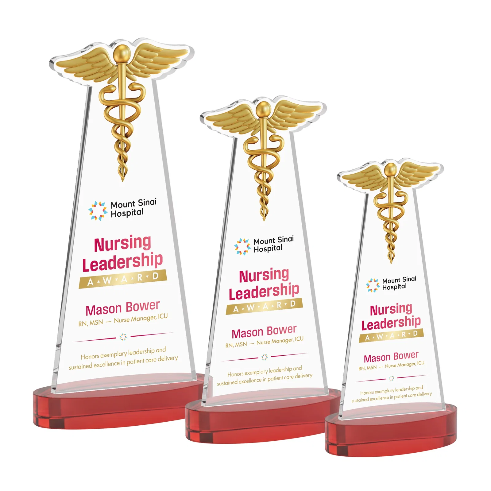 Customized Starfire Crystal Caduceus Award with Sleek Tapered Design for corporate award ceremonies