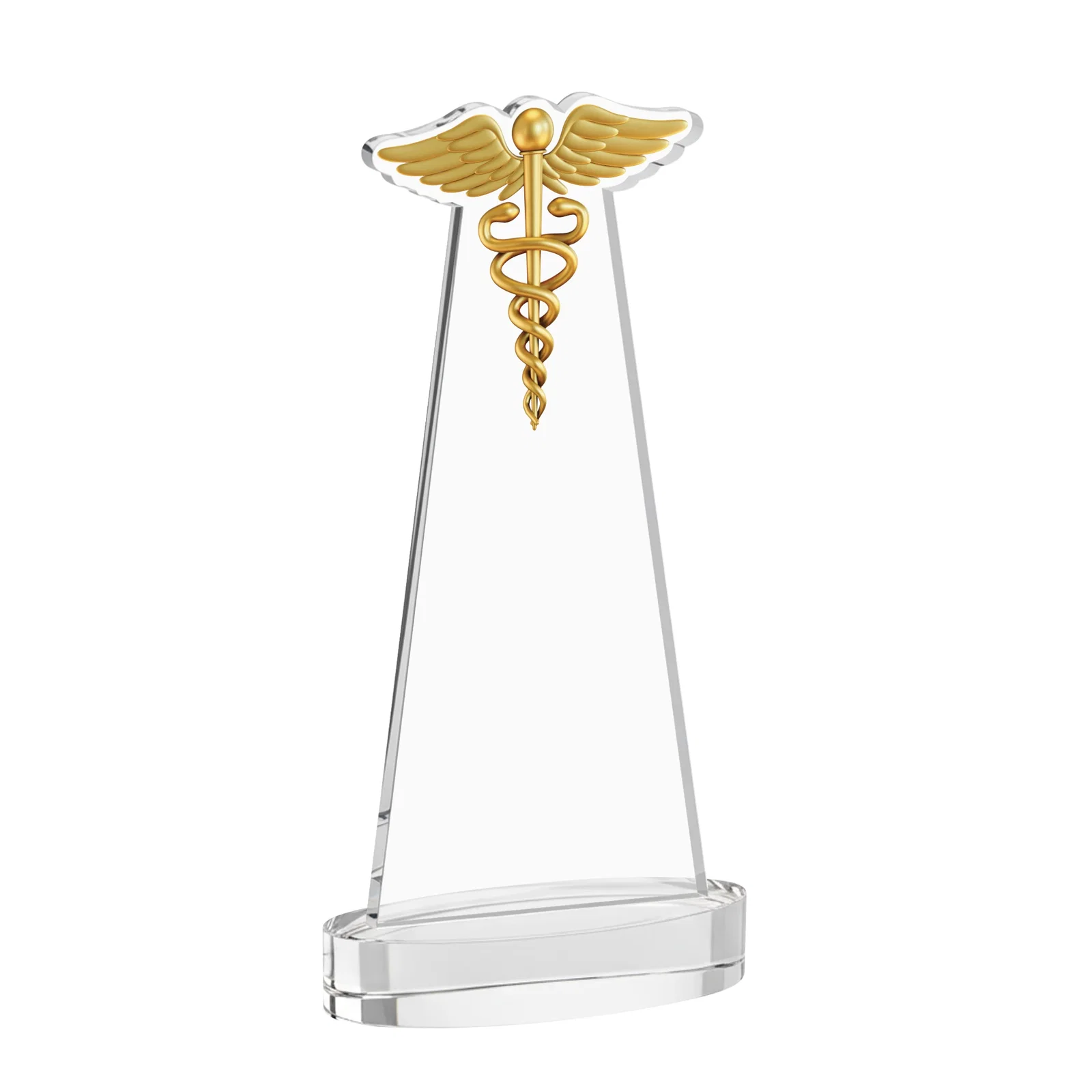 Custom engraved Starfire Crystal Caduceus Award with Sleek Tapered Design for sales achievement awards