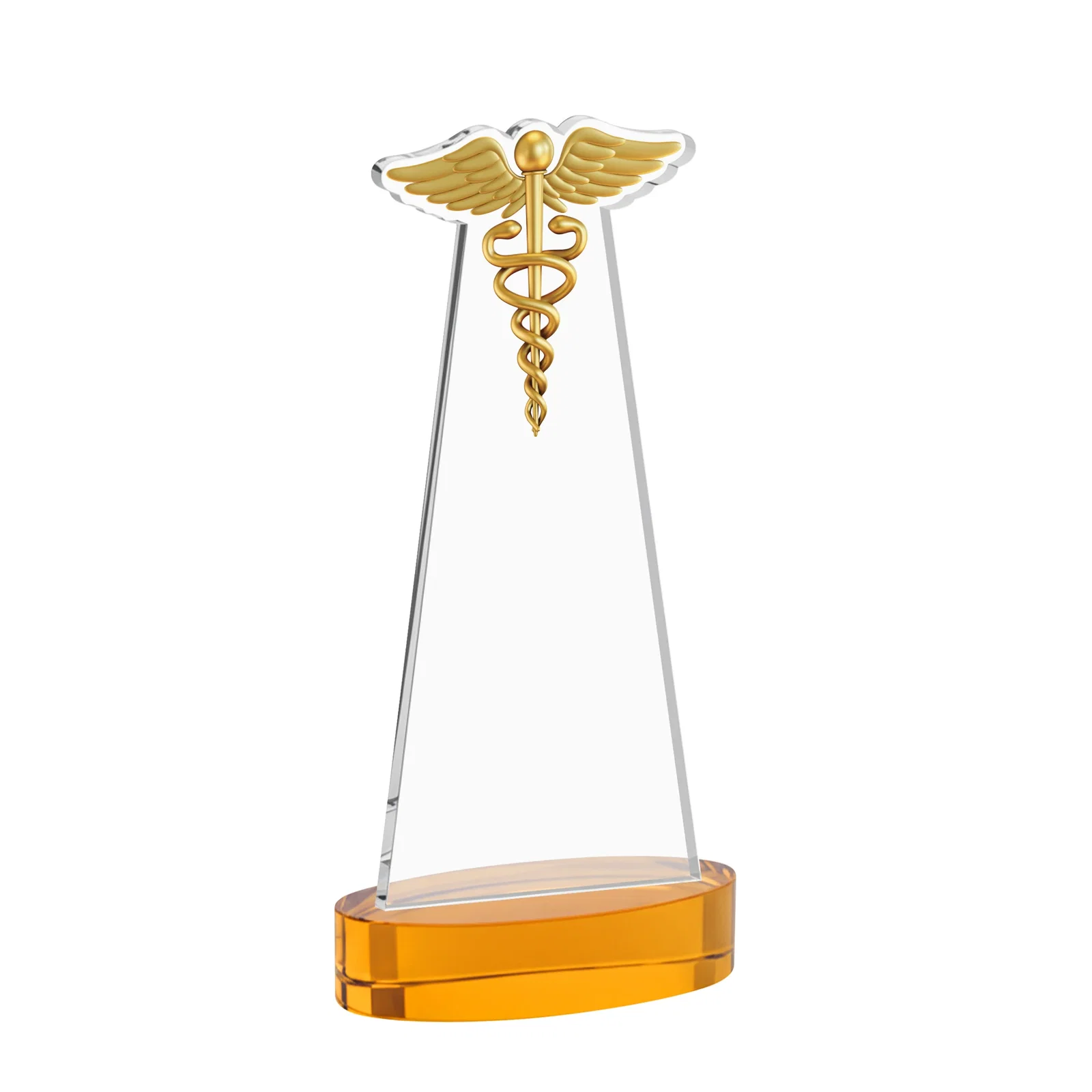 Custom engraved Starfire Crystal Caduceus Award with Sleek Tapered Design for team milestone celebrations