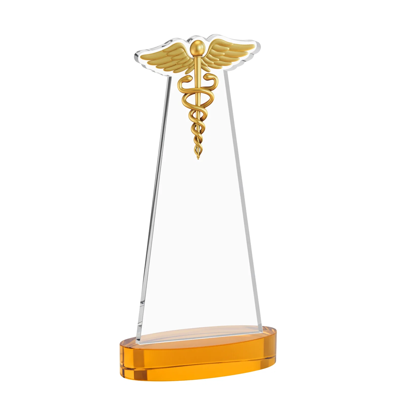 Custom engraved Starfire Crystal Caduceus Award with Sleek Tapered Design for donor appreciation