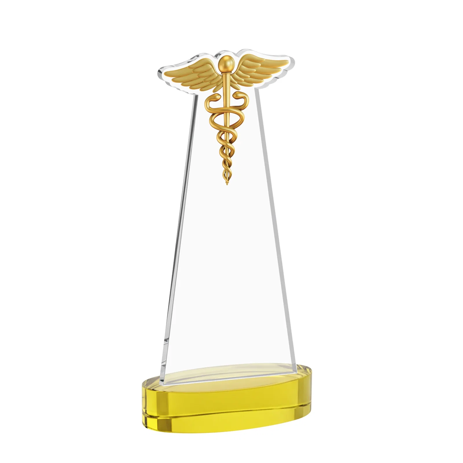 Custom engraved Starfire Crystal Caduceus Award with Sleek Tapered Design for safety achievement programs