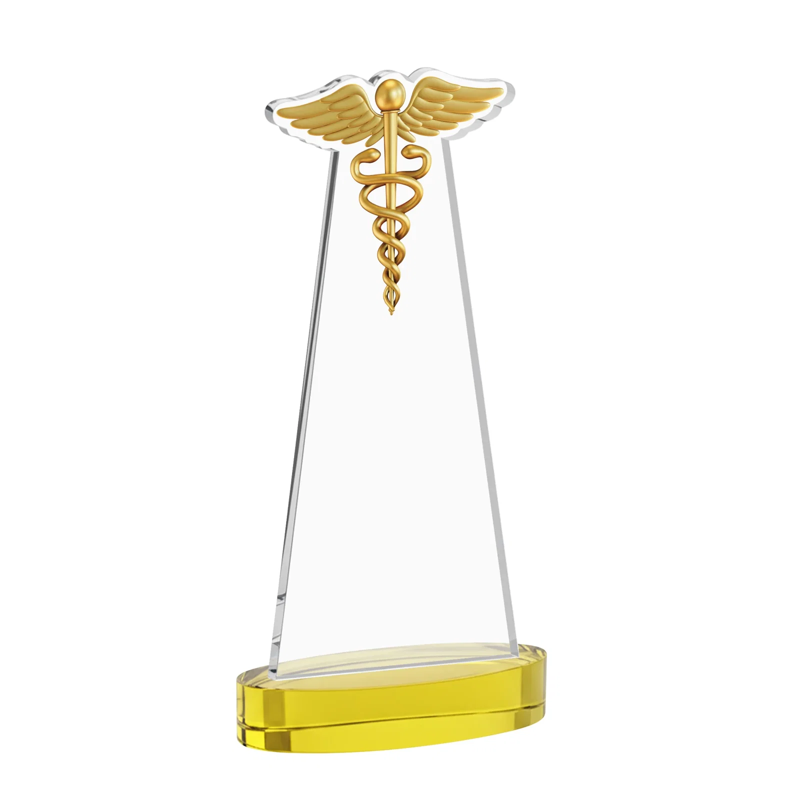 Custom engraved Starfire Crystal Caduceus Award with Sleek Tapered Design for volunteer appreciation