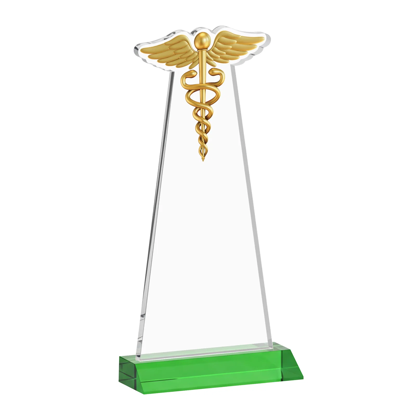 Custom engraved Starfire Crystal Caduceus Award for dealer and partner awards