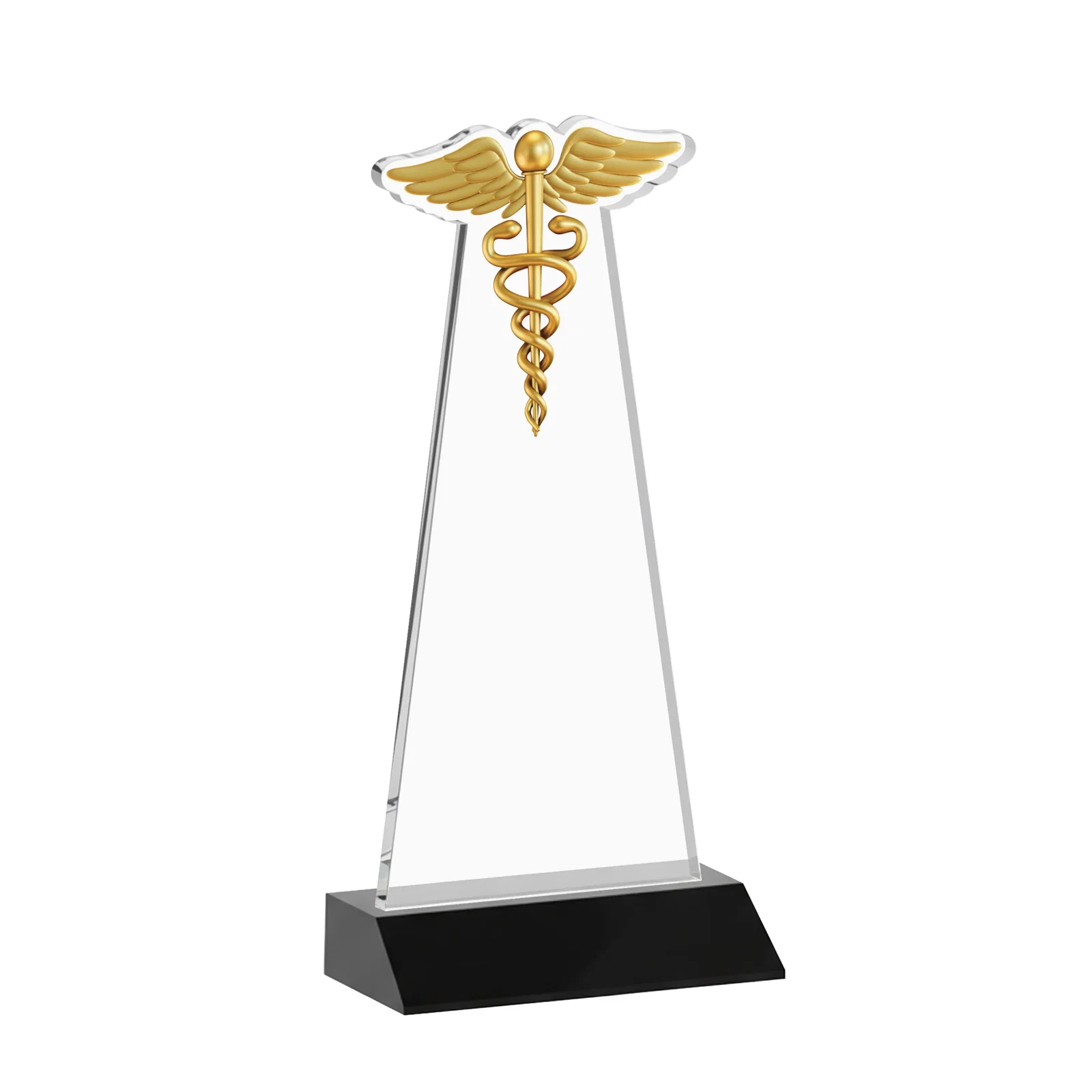 Custom engraved Starfire Crystal Caduceus Award for company anniversary events