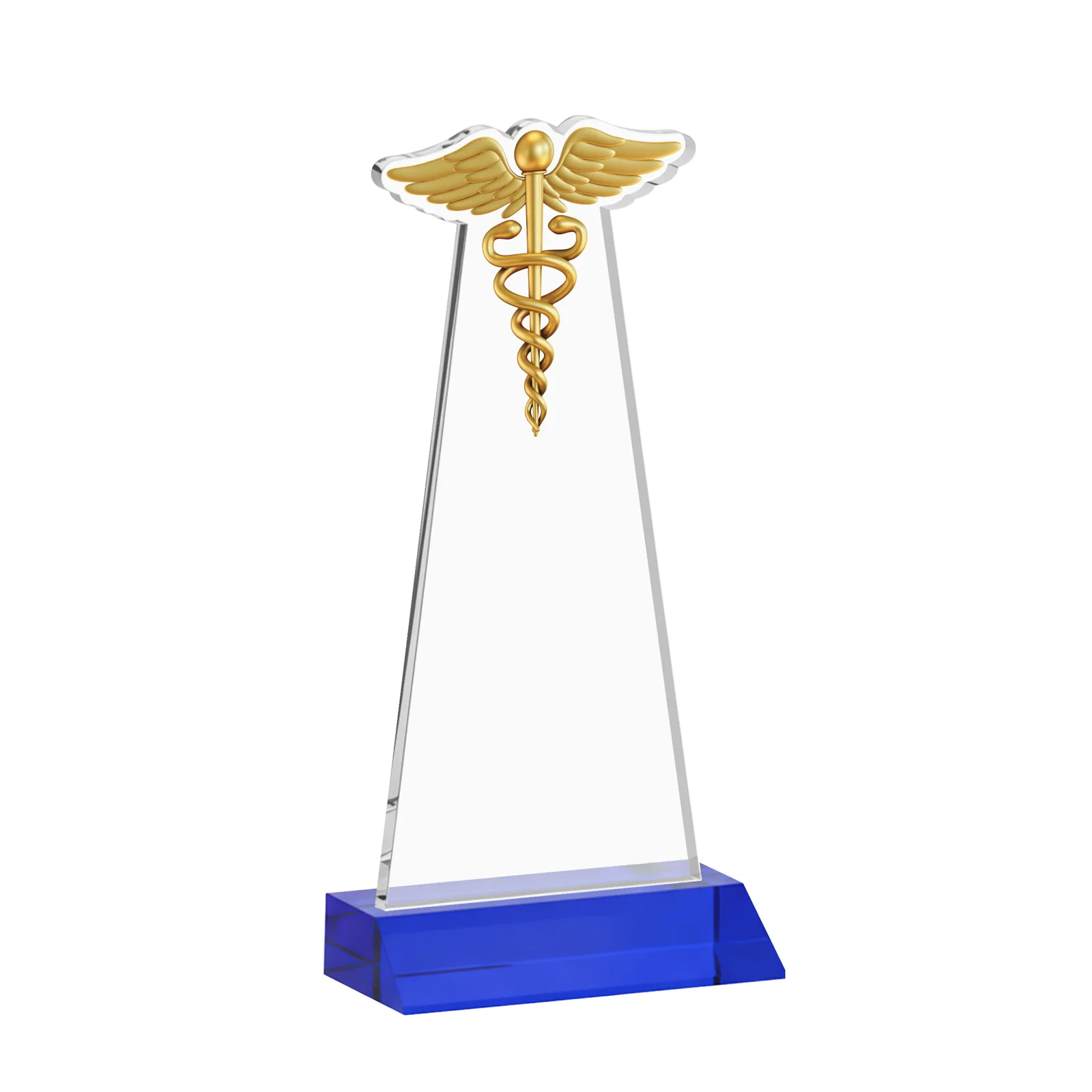 Custom Starfire Crystal Caduceus Award, with your logo for service anniversary gifts