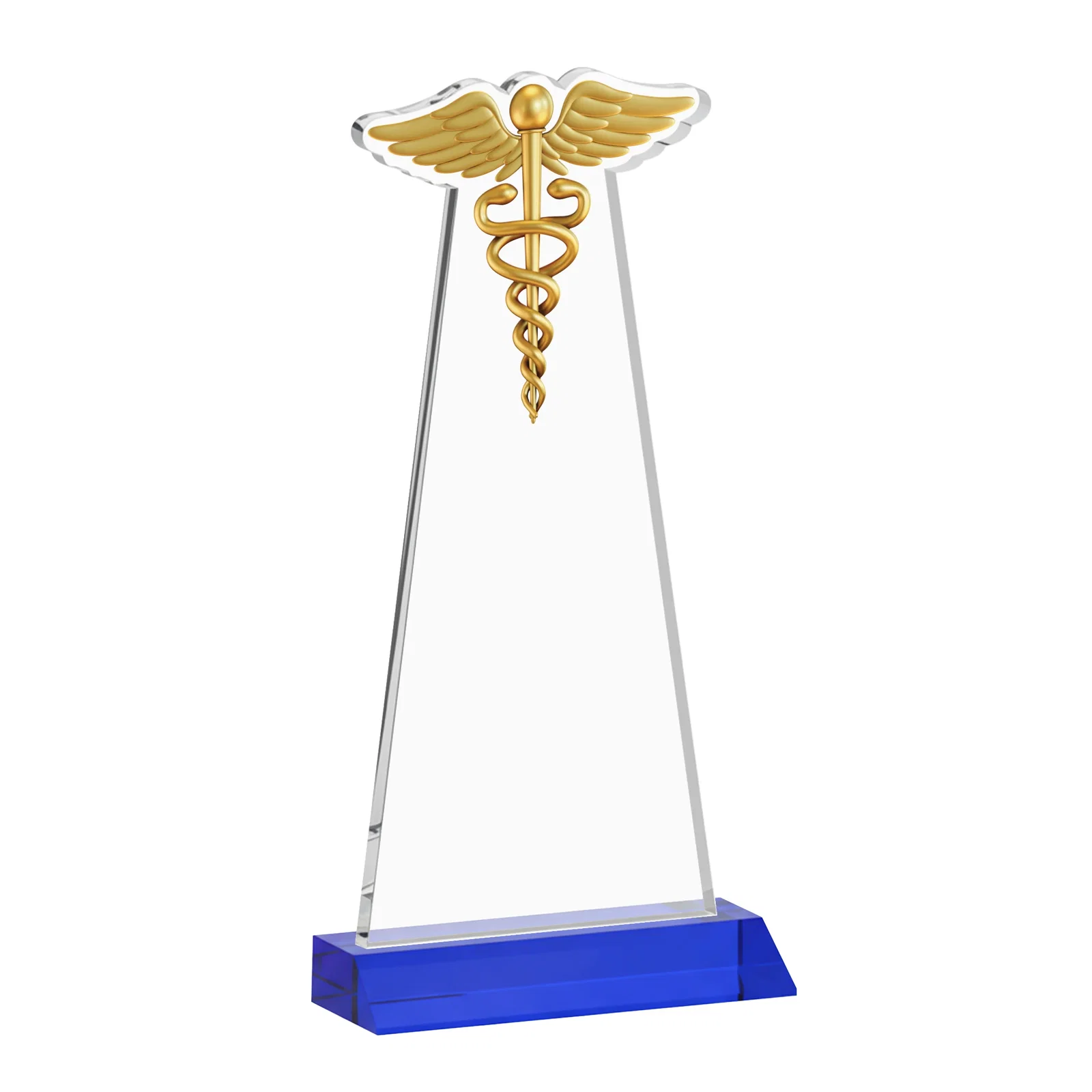 Custom Starfire Crystal Caduceus Award, with your logo for retirement presentations