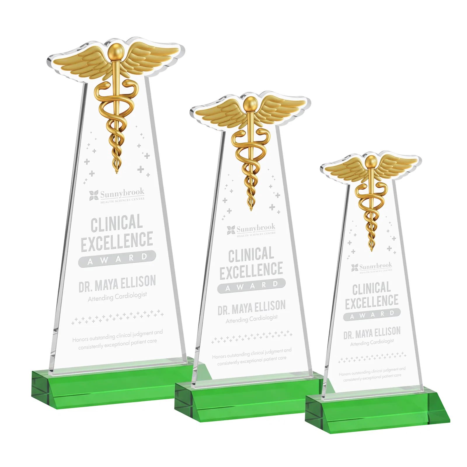 Custom Starfire Crystal Caduceus Award for volunteer appreciation