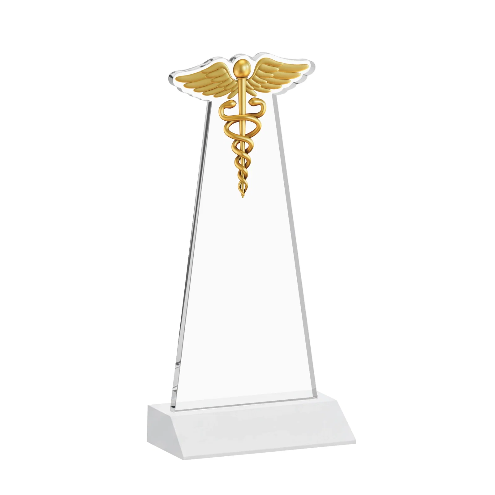 Custom Starfire Crystal Caduceus Award, with your logo for company anniversary events