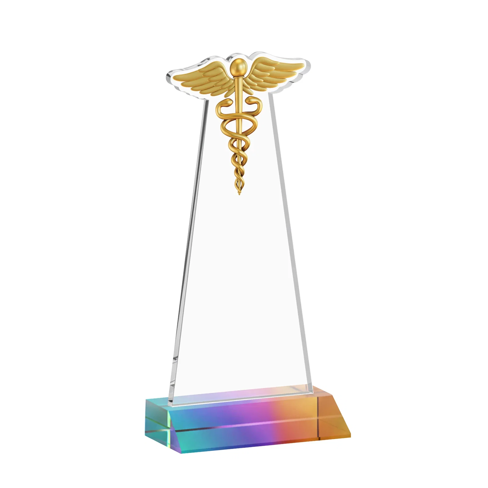 Personalized Starfire Crystal Caduceus Award, with your logo for service anniversary gifts