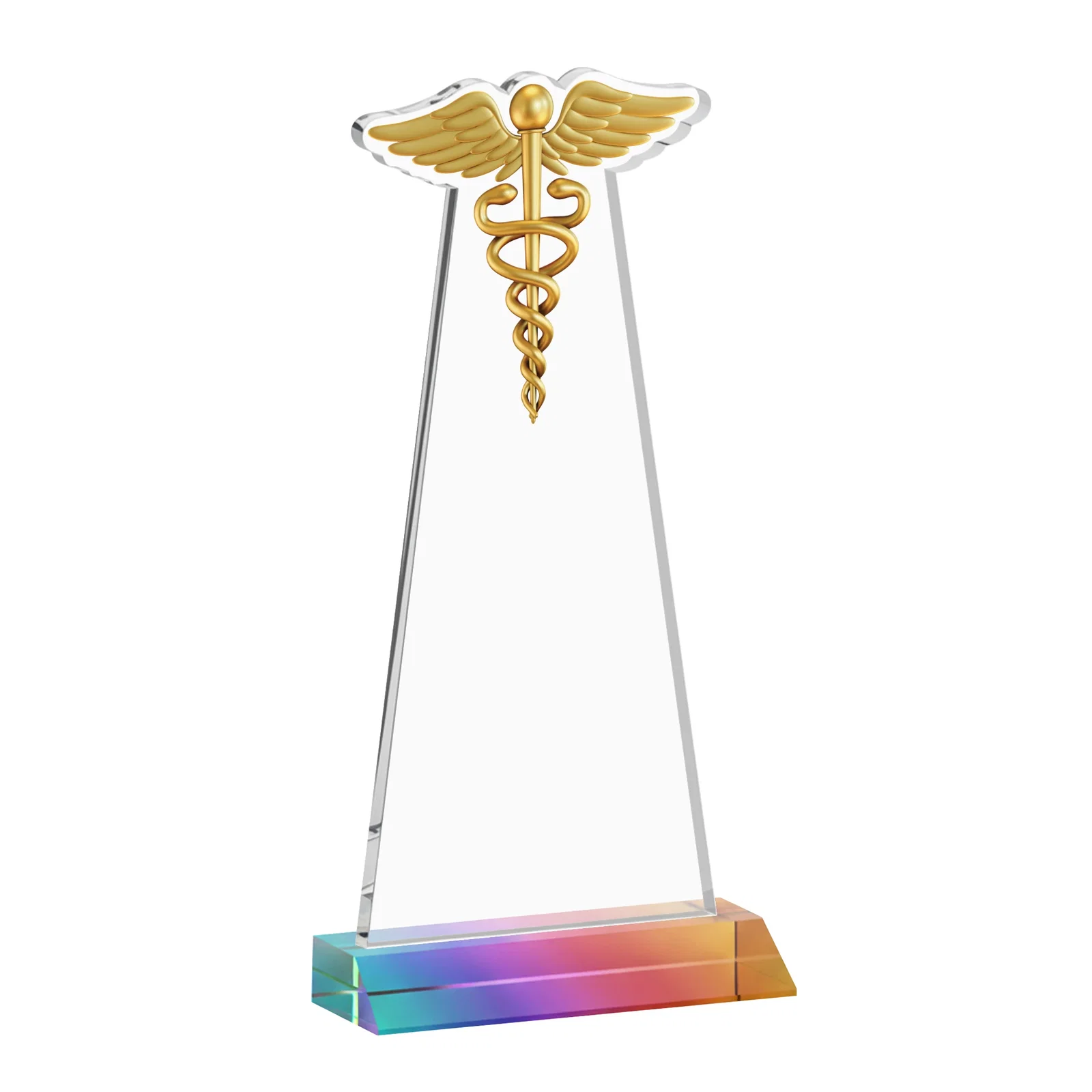 Personalized Starfire Crystal Caduceus Award, with your logo for retirement presentations