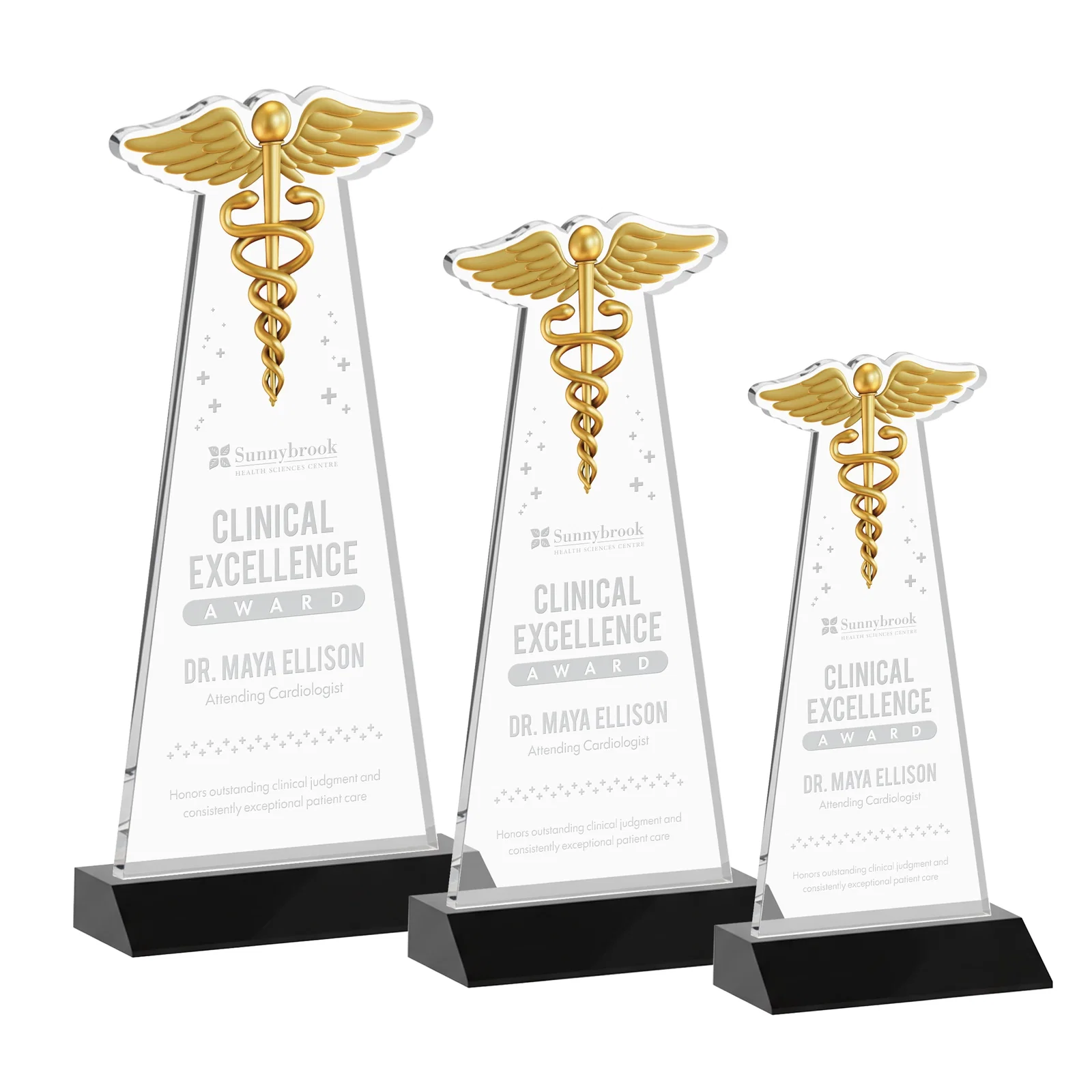 Personalized Starfire Crystal Caduceus Award for corporate award ceremonies