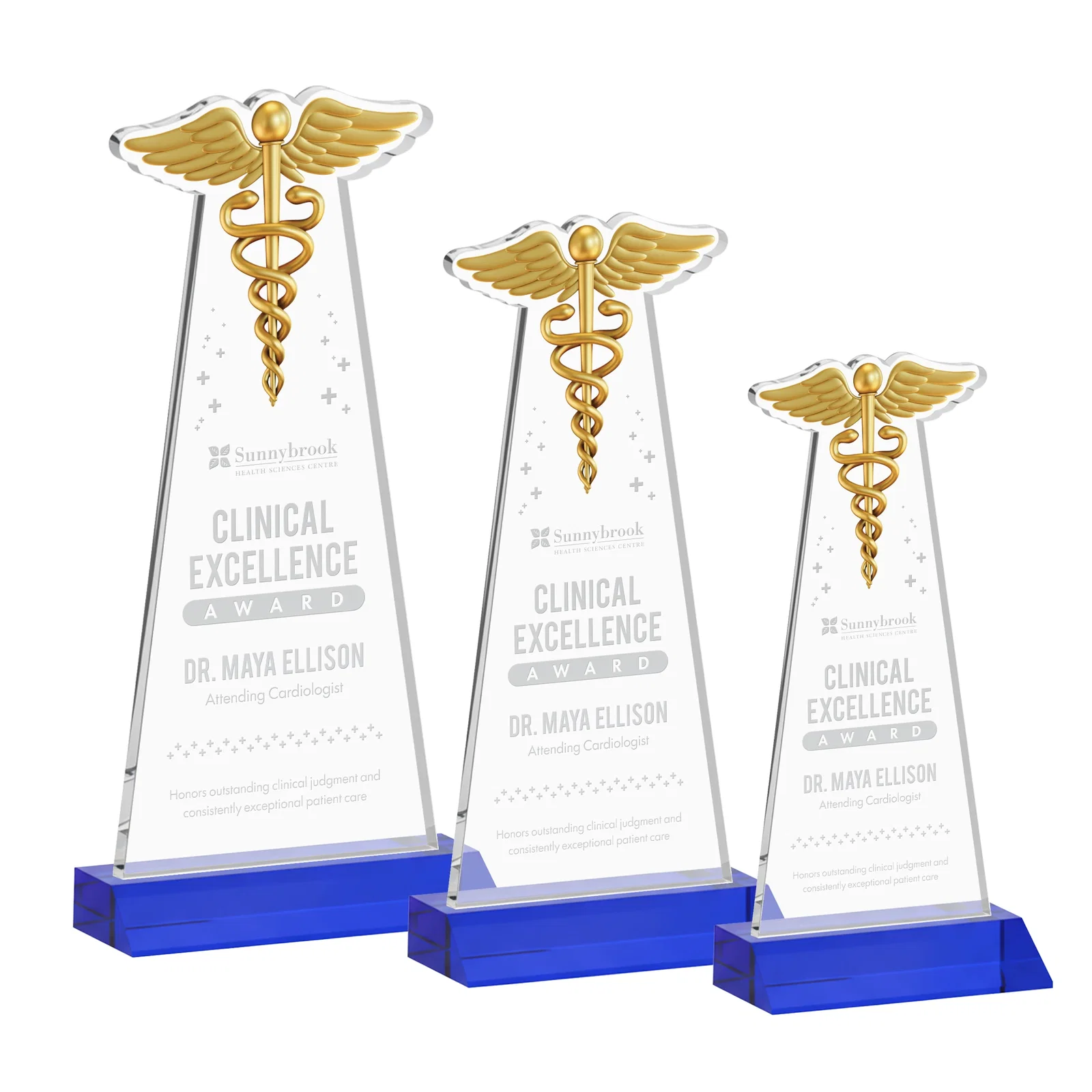 Personalized Starfire Crystal Caduceus Award for team milestone celebrations