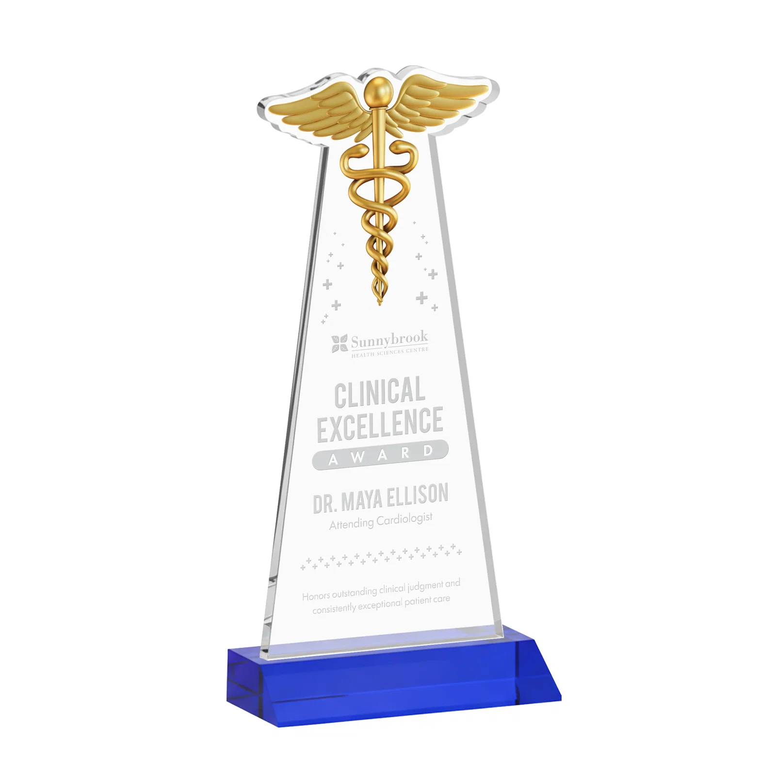 Personalized Starfire Crystal Caduceus Award for graduation ceremonies